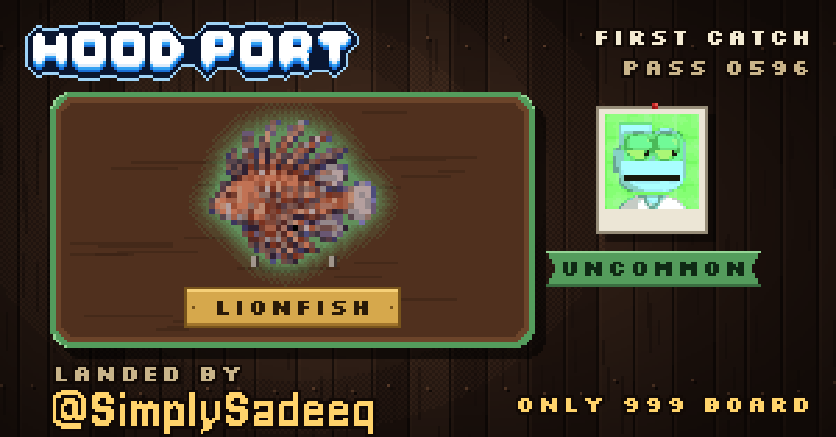 First catch of @SimplySadeeq at Hoodport: Lionfish (Uncommon)